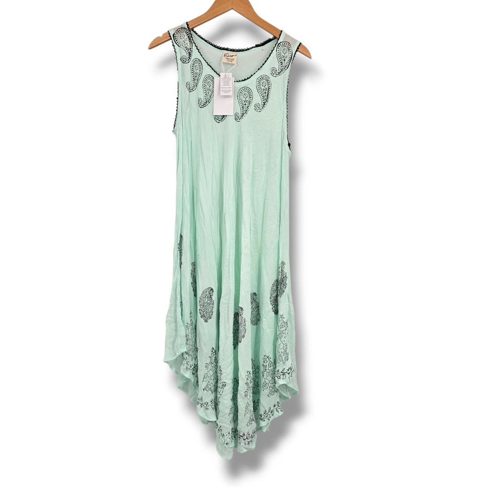 New Exist Boho Mint Green Paisley Hand Dyed Handkerchief Hem Dress One Size